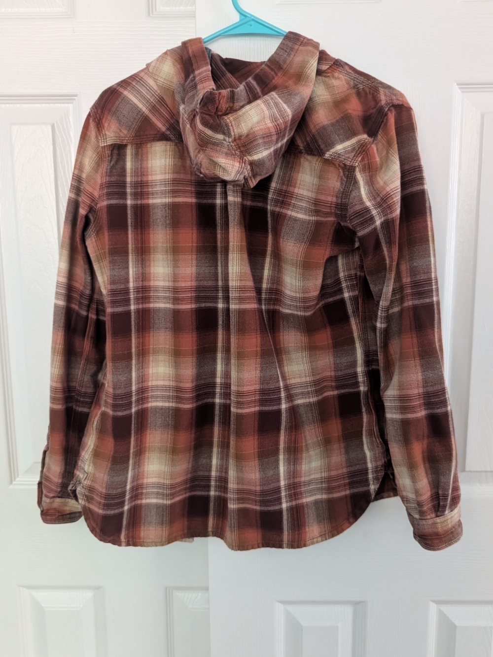 Carhartt Womens Plaid Hooded Shirt Jacket in Rust and Cream - Picture 3 of 5